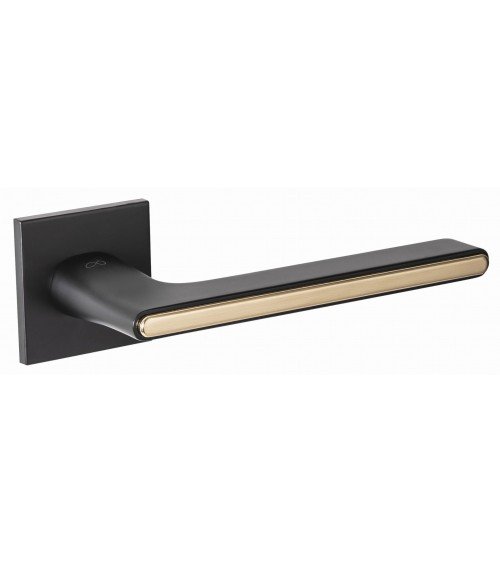 Poignée de Porte Bicolore Noire et Dorée sur une plaque carré - model Ferrara -  poignée design