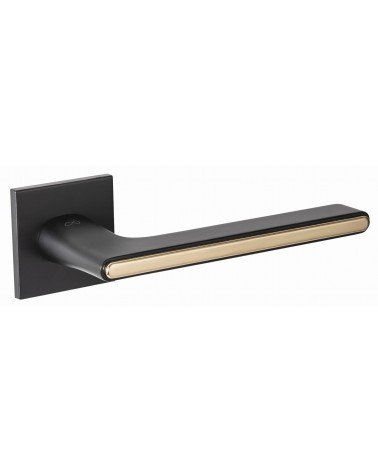 Poignée de Porte Bicolore Noire et Dorée sur une plaque carré - model Ferrara -  poignée design