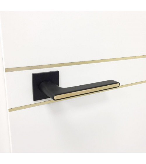 Poignée de Porte Bicolore Noire et Dorée sur une plaque carré - model Ferrara -  poignée design
