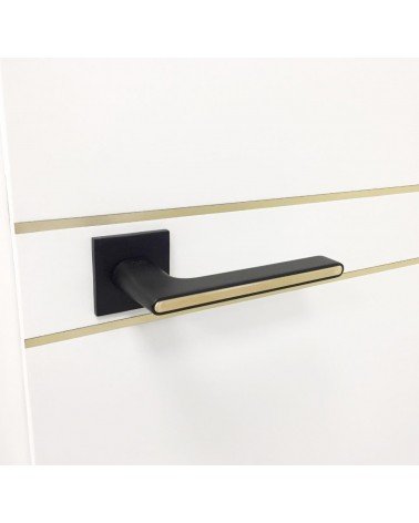Poignée de Porte Bicolore Noire et Dorée sur une plaque carré - model Ferrara -  poignée design