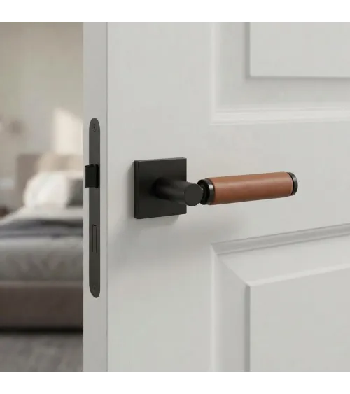Poignée de porte en laiton et en cuir clair TUPAI 4200/200 carrée -  poignée design