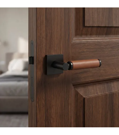 Poignée de porte en laiton et en cuir clair TUPAI 4200/200 carrée -  poignée design
