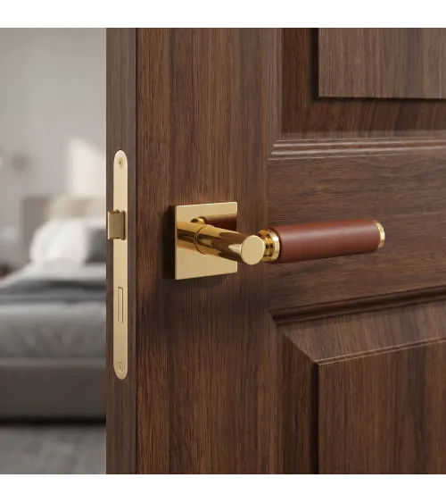 Poignée de porte contemporain en cuir clair TUPAI 4200/200 carrée -  poignée design