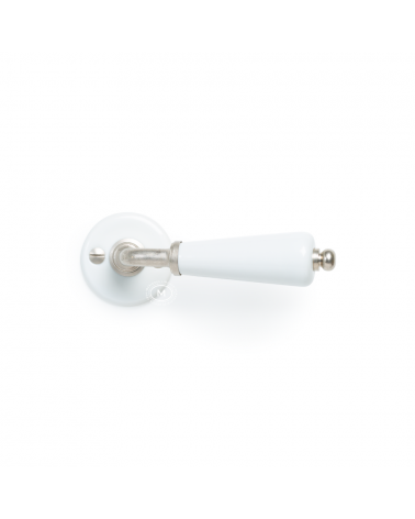 Poignée de porte canon sur rosace blanche en porcelaine - couleur nickelé -  poignée design