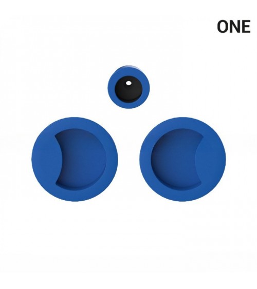 Poignée cuvettes simples de couleur capri bleu, pour portes coulissantes, plaque ronde - Colombo Design Mood One -  poignée desi