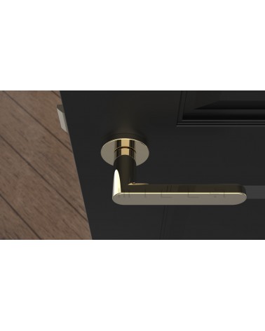 Poignée de porte ALORA poignée design couleur 4 vue de haut montée sur une porte