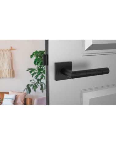 Poignée de porte noire ARABIS poignée design montée sur une porte entrouverte