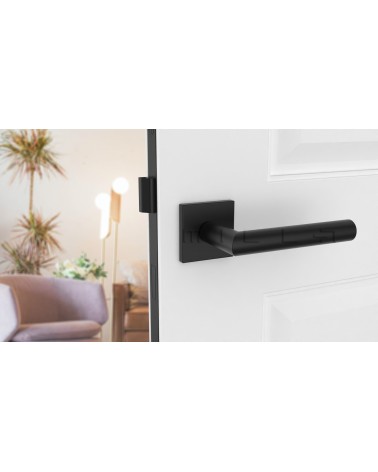 Poignée de porte noire ARABIS poignée design montée sur une porte légèrement ouverte