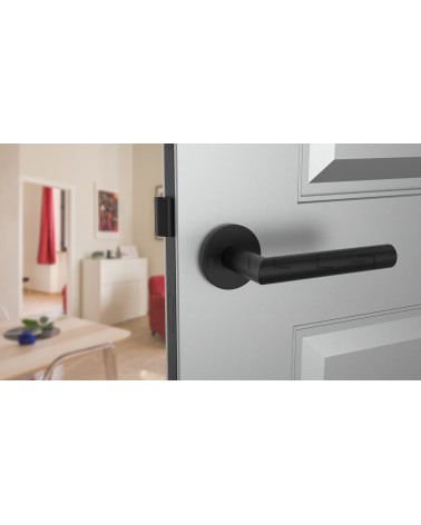 Poignée de porte classique ARABIS vue de face montée sur une porte entrouverte