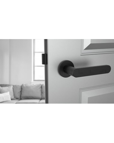 Poignée de porte Moderne ALORA poignée design vue de face montée sur une porte