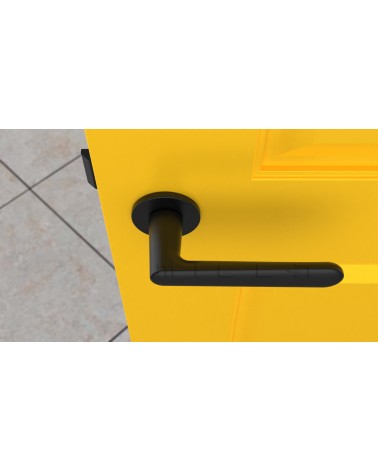 Poignée de porte noire mat ARIA poignée design vue de haut montée sur une porte