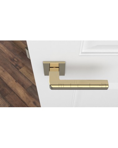 Poignée de porte contemporaine SALICE poignée design couleur 4 vue de haut montée sur une porte