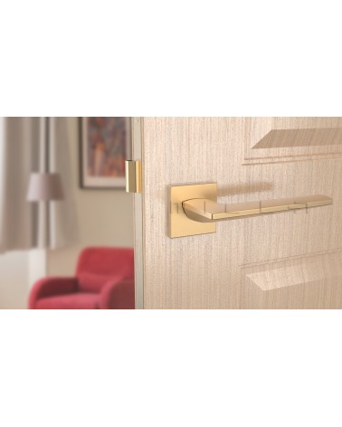 Poignée de porte or mate LUNARIA poignée design vue de face montée sur porte