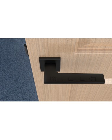 Poignée de porte noire mate LUNARIA poignée design vue de haut montée sur une porte