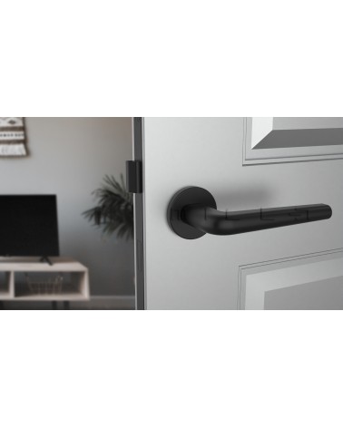 Poignée de porte Moderne FUNKIA poignée design vue de face montée sur une porte