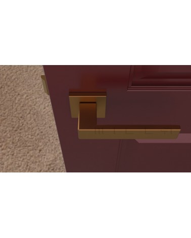Poignée de porte Cuivre PINA poignée design vue de haut montée sur une porte