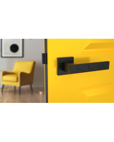 Poignée de porte noire PINA poignée design vue de face montée sur une porte