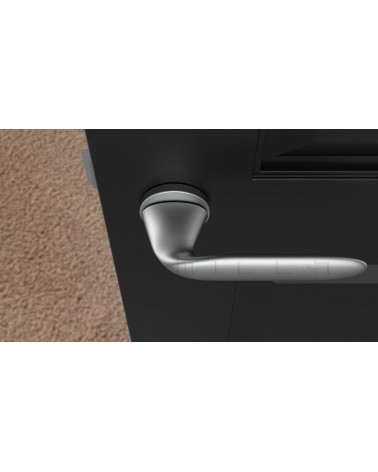 Poignée de porte futuriste PEONIA poignée design couleur 2 vue de haut montée sur une porte