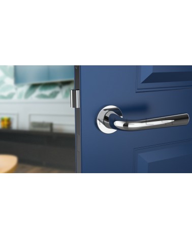 Poignée de porte Moderne TULIPA poignée design vue de face montée sur une porte