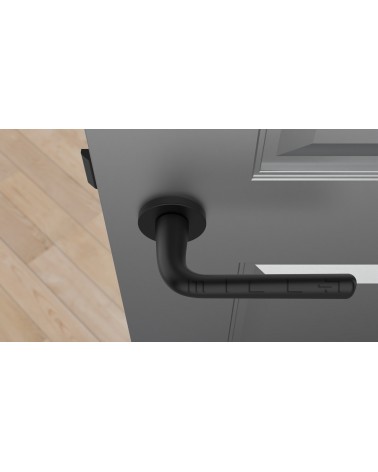 Poignée de porte Noire TULIPA porte intérieure design vue de haut montée sur une porte
