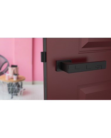 Poignée de porte noire PINA poignée design vue de face montée sur une porte