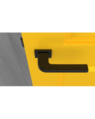 Poignée de porte moderne ISMENA poignée design vue de haut montée sur une porte
