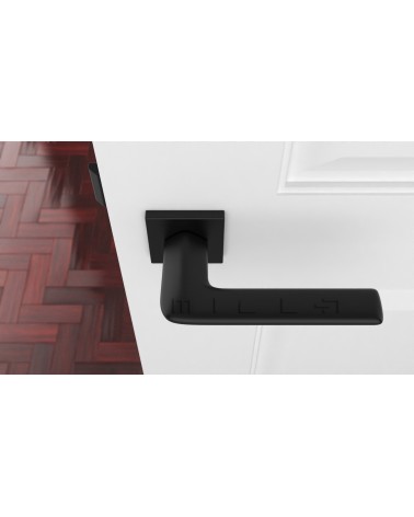 Poignée de porte noire LILA  poignée design vue de haut montée sur une porte