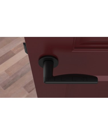 Poignée de porte noire LUNA poignée design vue de haut montée sur une porte