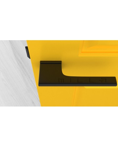 Poignée de porte noire LUPINA poignée design vue de haut montée sur une porte