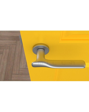Poignée de porte futuriste ORCHIDE poignée design couleur 2 vue de haut montée sur une porte