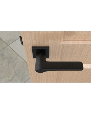 Poignée de porte Contemporaine BERGERIA poignée design vue de haut montée sur une porte