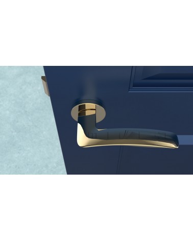 Poignée de porte ROBINE poignée design vue de haut montée sur une porte