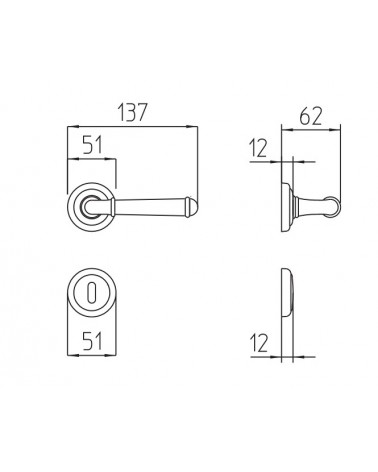 Poignée de porte Mandelli Hartu avec dimensions