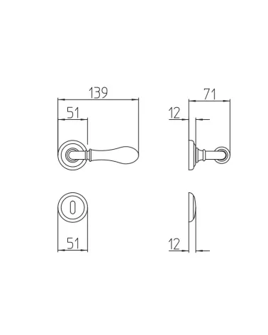 Poignée de porte en laiton Mandelli Naxos avec dimensions