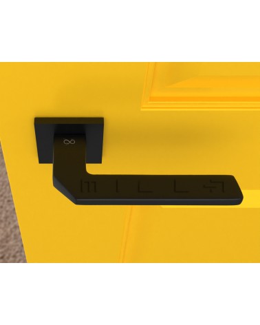 Poignée de porte sobre ETNA quincaillerie design vue de haut montée sur une porte