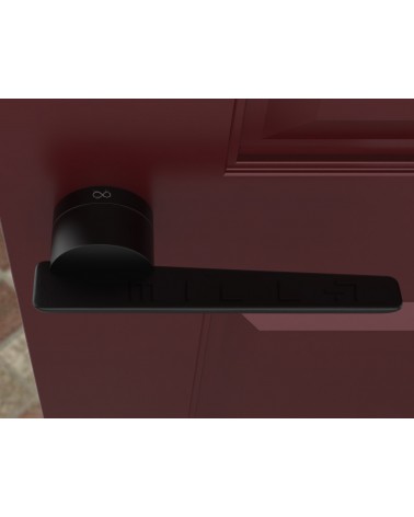 Poignée de porte futuriste JUMELLE poignée design vue de haut montée sur une porte