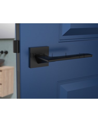 Poignée de porte noire line GIULIA poignée design vue de face montée sur une porte
