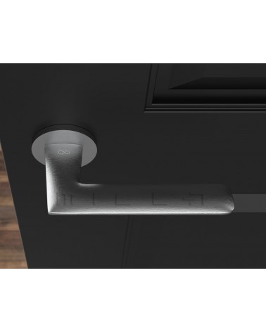 Poignée de porte en zamak Line GIULIA poignée design couleur 2 vue de haut montée sur une porte