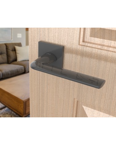 Poignée de porte titane STINGER poignée design vue inclinée montée sur une porte