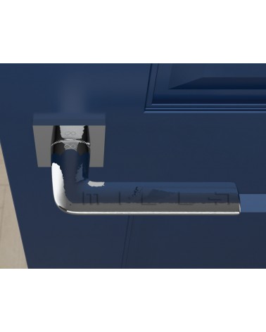 Poignée de porte chrome poli STINGER poignée design vue de haut montée sur une porte