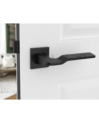 Poignée de porte noire LINE BALI poignée design montée sur une porte entrouverte