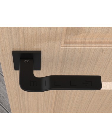 Poignée de porte noire LINE BALI poignée design vue de haut montée sur une porte 2