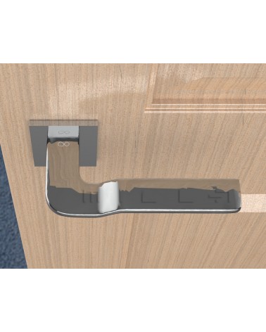 Poignée de Porte Chrome poli LINE BALI quincaillerie design vue de haut montée sur une porte
