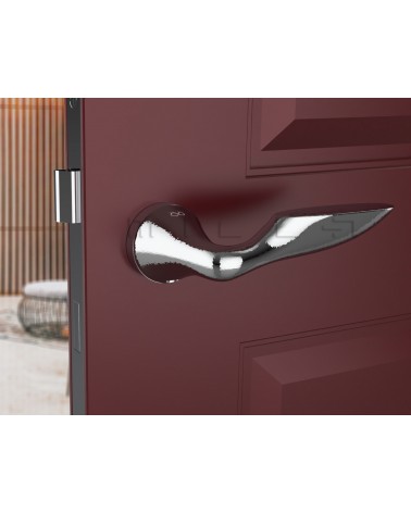 Poignée de porte futuriste DOUCE poignée design vue inclinée montée sur une porte