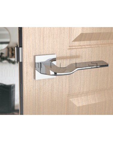 Poignée de Porte sur plaque carrée LINE BALI quincaillerie design couleur 1 sur une porte 2 ouverte