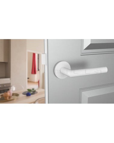 Poignée de porte matière zamak ARABIS poignée design vue de face montée sur une porte