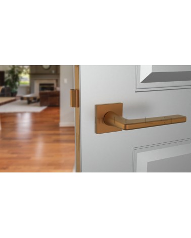 Poignée de porte en zamak SETIA  quincaillerie design couleur 3 vue de face montée sur une porte