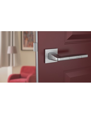 Poignée de porte en zamak ERBA poignée design couleur 2 vue de face montée sur une porte