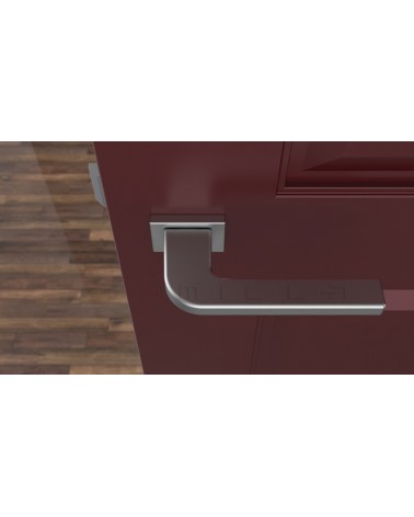Poignée de porte matière zamak ISMENA poignée design couleur 3 vue de haut montée sur une porte