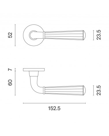 Poignée de porte en zamak MARIGOLD avec dimensions